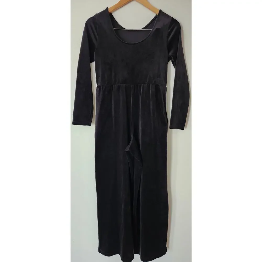 Just For Kicks Tea Collection Velour Jumpsuit Girl's 14 Black Wide Leg